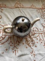 Art Deco Ceramic Teapot with Insulated Chrome Metal Case - Vintage A/F