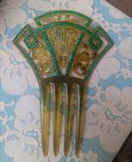 Vintage green art deco 1920s Celluloid Hair Comb Retro