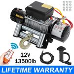 Electric Winch 12V 13500lb 26M Steel Rope & Wireless Remote Controls Workshop