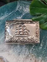Vintage Solid Sterling Silver trinket /Pill box  Saling ship Engraved .