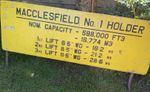 Macclesfield No.1 Holder Yellow Metal Sign Nominal Capacity 598,000 FT3