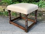 LARGE COUNTRY HOUSE ANTIQUE OAK & PEG JOINT FOOT STOOL UPHOLSTERED SEAT BENCH