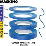 FLEXIBLE MASKING TAPE SET 4 widths 1/2/3/6mm 18m Acid Free Detailing ModelCraft