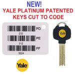 NEW Yale Platinum PATENTED Keys Cut to Code (Codes PD-PE-PF)