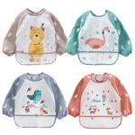 4 Pcs Long Sleeved Baby Toddler Bibs Waterproof Sleeved Bib Smock 6-36 Months 