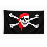 Large Pirates Flag Jolly Rogers Skull Cross Bones Red Bandana Party 5 x 3 Feet