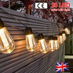 20-30 LED Solar Powered Retro Bulb String Lights Garden Outdoor Fairy Lamps UK~