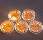 Lot of 5 Copper Bullion Rounds 1 oz Each (5 oz Total) in Capsules
