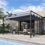 Outsunny 4 x 3m Metal Pergola Gazebo Patio Sun Shelter Retractable Canopy Grey