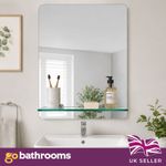 Wall Hung Bathroom Mirror & Glass Shelf 45x60cm Frameless Vanity Shaving Mirror