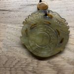 JADE Large Vintage Hand Made Chinese CARVED YING YANG Pendant Necklace