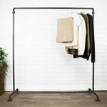 Industrial Free Standing Single Clothing Rail Raw Steel Pipe Style Rustic Modern