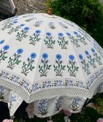 Beautiful garden parasol made from 100% cotton in white, blue & green colours