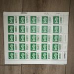 Great Britain Elizabeth II Machin 2nd Class Green Barcode/2D Sheet 25 MNH