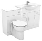 1250mm Bathroom Basin Vanity Unit & Sink Back to Wall Toilet Modern Round BTW