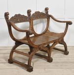 Carved Oak Bench | Scrolling Carved Backrest with Headed Finials