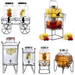 4L/8L Glass Vintage Beverage Drinks Dispenser on Metal Stand Cocktail Jar & Tap