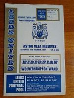  "RARE" ASTON VILLA RESERVES AWAY AT LEEDS UNITED RESERVES 16th DECEMBER 1967 