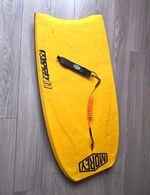Morey Mach 11 Tube Rail Bodyboard with Leash/Coil, Blue/Yellow Graphic Boogie