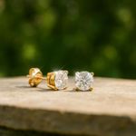 0.50Ct Lab Grown Round Solitaire Diamond Stud Earring Push Back, Yellow Gold
