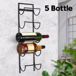 5 Bottle Wine Rack Black Metal Wall Mounted Storage Holder Shelf Kitchen Vine UK