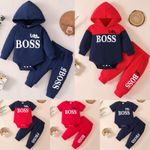 Newborn Baby Boys "Little Boss" Hooded Romper Pants Outfit Tracksuit Clothes Set
