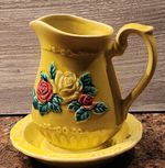 VTG 50's Norleans 4 3/4" Pitcher Creamer Bright Yellow Raise Rose-Made in Japan