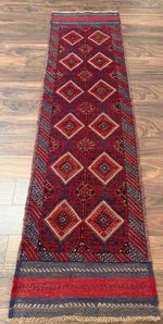 A DAZZLING OLD HANDMADE TRADITIONAL MOSHVANI AFGHAN WOOL ON WOOL RUNNER245x60cm+