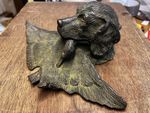 Antique Bronze Metal Desk Ink Well Hunting Gun Bird DOG Duck Toller Retriever