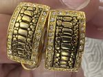 Vintage Gold Plated Nugget Borders Of Sparkling Clear CZ Post Earrings