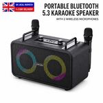 Ven-Dens Portable Karaoke Speaker with two Wireless Microphones for Kids Adults.