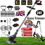 2Battery 24V Cordless Strimmer Grass Trimmer Electric Tree Garden Weed Cutter UK