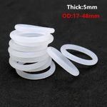 5mm Thick O Rings 17-48mm OD White Silicone Rubber Sealing Gasket Food Grade