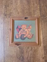 Vintage Style Teddy Bear Horse Kite Framed Nursery Wall Art 11.5" Square