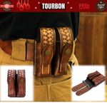 TOURBON Retro Leather Mag Pouch Magazine Case Shooting Pistol Rifle Ammo Carrier