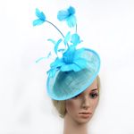 TURQUOISE SINAMAY FASCINATOR WITH MATCHING FEATHERS/HEADBAND SPRING RACING