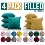 Pack of 4 Velvet Cushions With Covers Throw Decorative 18"x18" Filled Cushions
