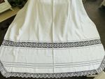 Antique French Monogram Sheet Curved Lace Edge 110” Long 82” Wide 34” Turn Down