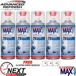 5x SprayMax 680061 2K Gloss Clear Coat Aerosol Fuel Resistant + Spray Nozzles