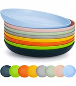 8pc Multicolour Plastic Round Plate Set 23cm Non-Slip Stackable Solid