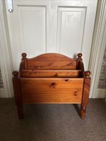 Large Pine Magazine Rack Turned Legs And Arched Back Solid And Heavy