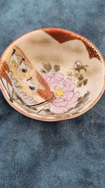Vintage Japanese Kutani Ware Porcelain Sake Cup Ochoko 6cm - Hand Painted Peony 