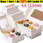 100X White Windowed Cupcake Boxes 4,6,12 holes Cake Boxes with Removable Trays`