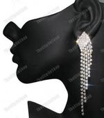 CLIP ON 3.75" long CRYSTAL glass rhinestone RETRO EARRINGS 80s GLAM non-pierced