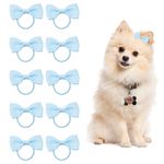 2" Cute Dog Hair Bows with Rubber Bands, (Light Blue, 10 Pcs)