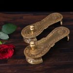 Brass Khadau Charan Paduka Set Traditional Ornate Design Temple Puja Figurine