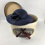 Amari Navy Wide Brim Occasion Hat Floral Trim Likely Vintage Wedding Ascot