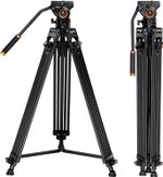 K&F CONCEPT 184cm Video Tripod Heavy Duty Aluminum Tripod with 360° Fluid Head