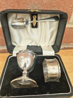 Vintage Boxed EPNS Christening Set – Egg Cup, Spoon & Napkin Ring – England