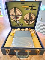 Vintage 1950s Brexton 4 Person Picnic Set Case Floral China Flasks Unused